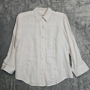 Trousers ETC New York cream ivory color Linen Blouse sz 8 long sleeve